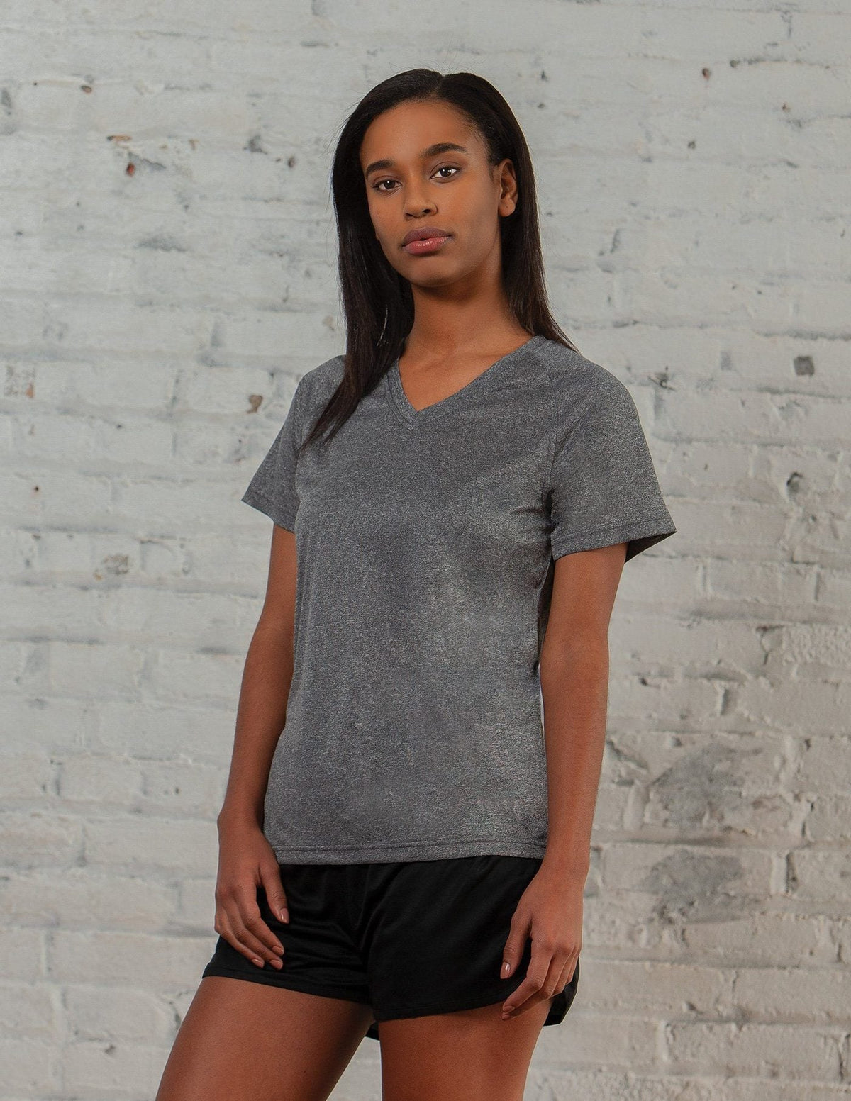 #F103 / Titanium Heather Women's V-Neck Tee
